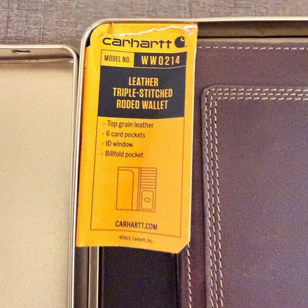 NWT Carhartt Rodeo Wallet Mens OS Brown Leather Triple-Stitched Bifold WW0214